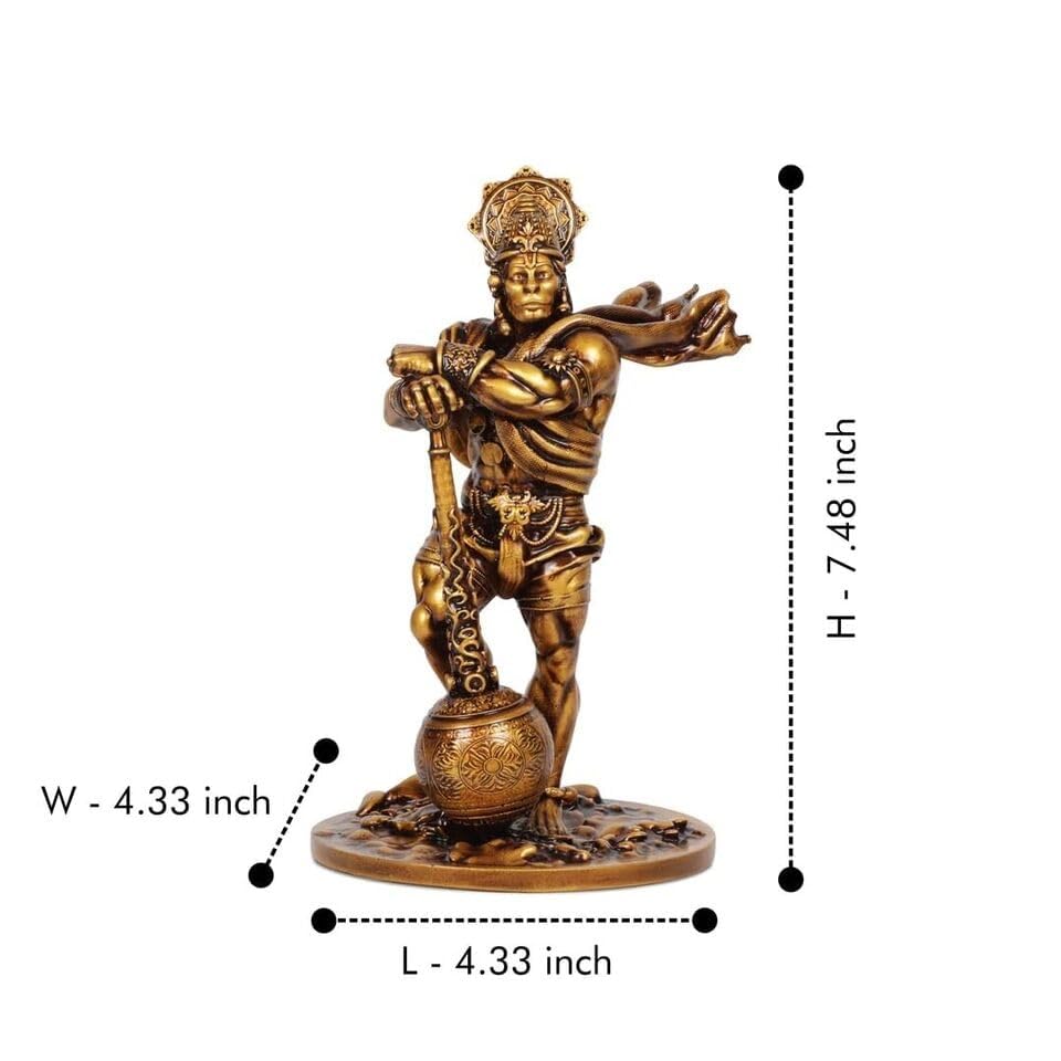 Bahubali Hanuman Idol Statue | Bajrang Bali Murti Showpiece | Gold Antique.