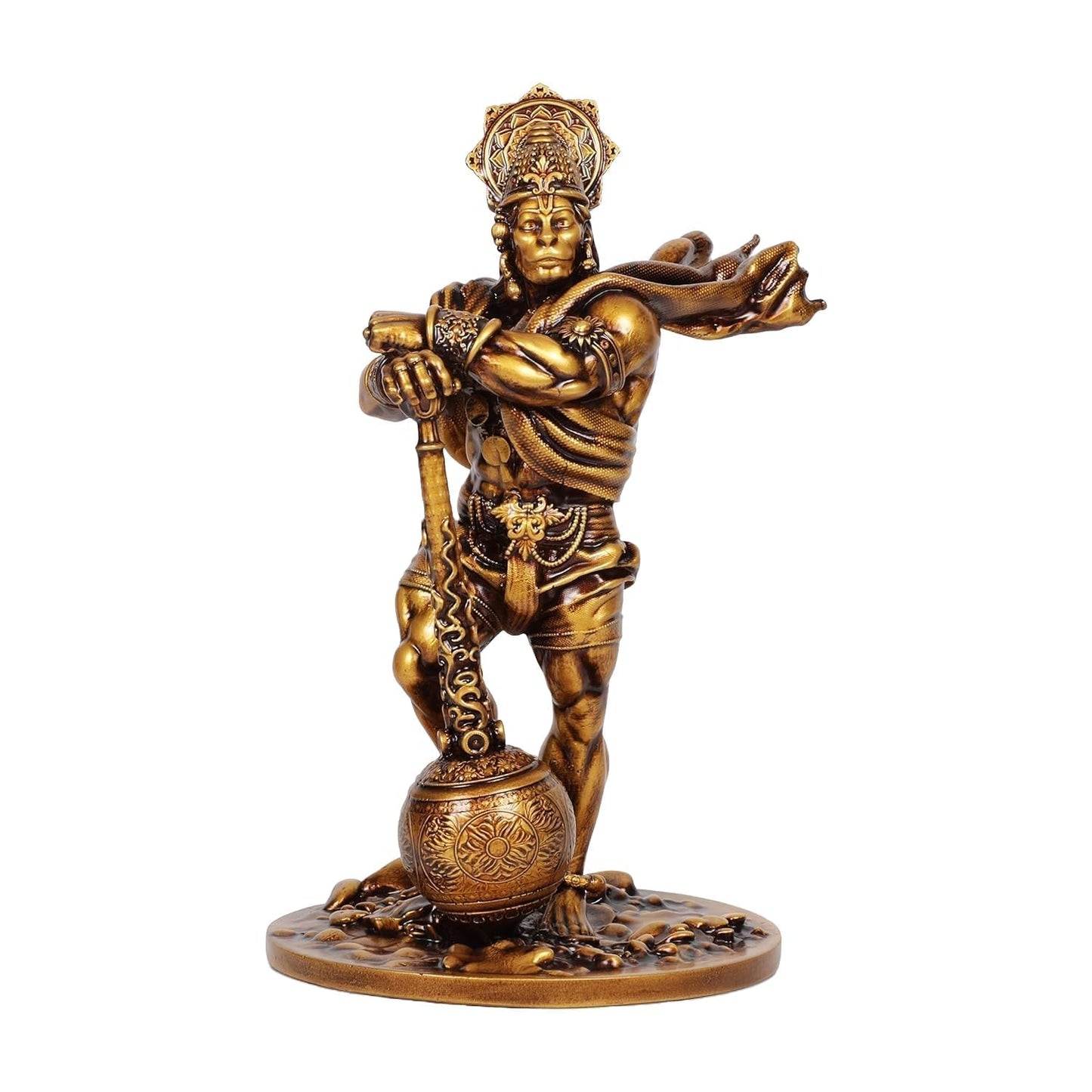 Bahubali Hanuman Idol Statue | Bajrang Bali Murti Showpiece | Gold Antique.