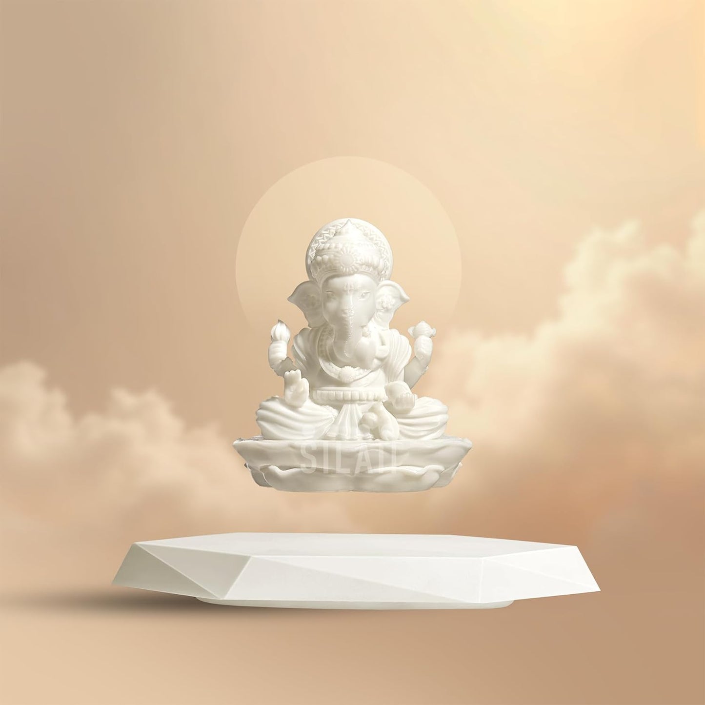 Lord Ganesha Levitating Sculpture - Limited Edition, Magnetic Floating Idol with Black Sculpture & Black Base, Home Decor and Gift Item