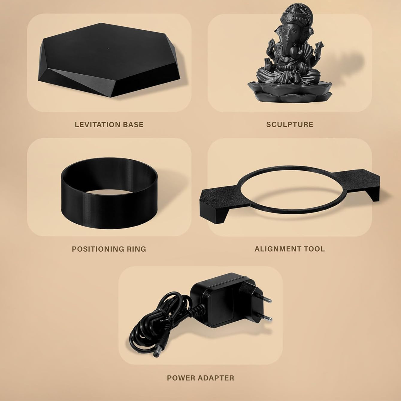 Lord Ganesha Levitating Sculpture - Limited Edition, Magnetic Floating Idol with Black Sculpture & Black Base, Home Decor and Gift Item