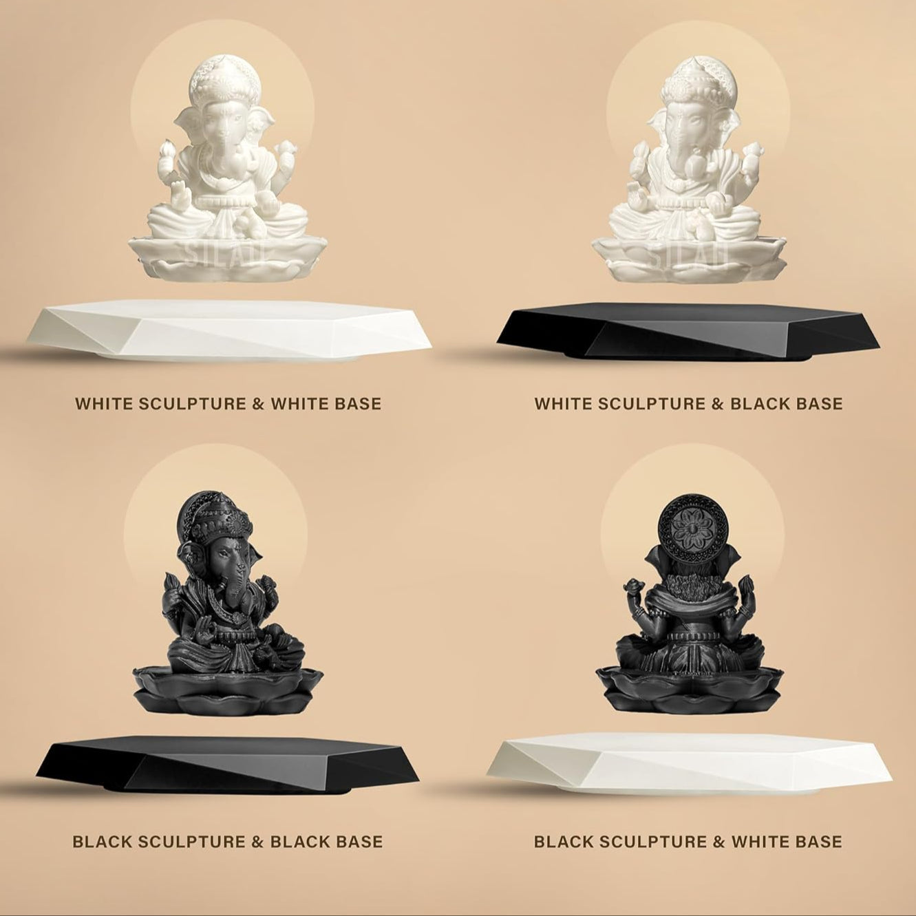 Lord Ganesha Levitating Sculpture - Limited Edition, Magnetic Floating Idol with Black Sculpture & Black Base, Home Decor and Gift Item